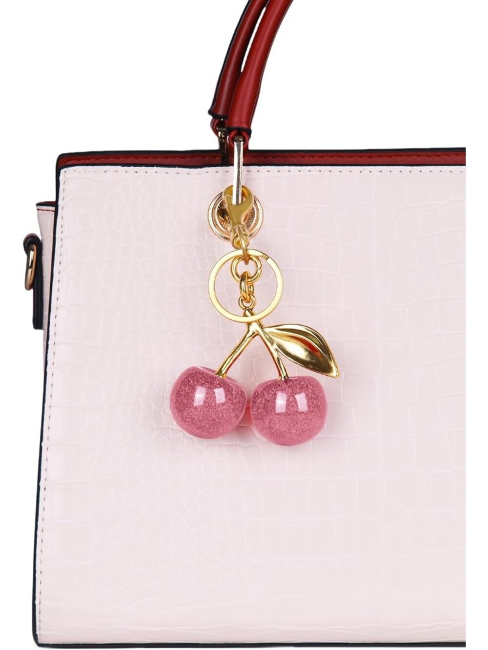 Women rose Pink Sparkling Purse Charms gloss Sparkling Resin Cherry Bag Keychain - Picture 2 of 5